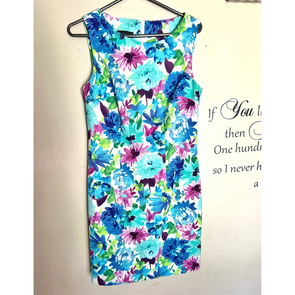 Alyx Dress 6 Blue Purple Green Floral Sleeveless Sheath Dress Garden Career